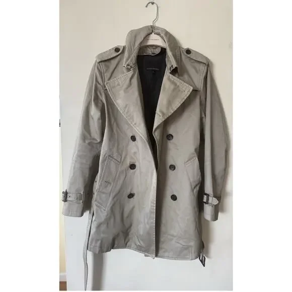 BANANA REPUBLIC Double-Breasted Belted Lined Trench Coat Sze S Khaki Classic EUC - Picture 12 of 15